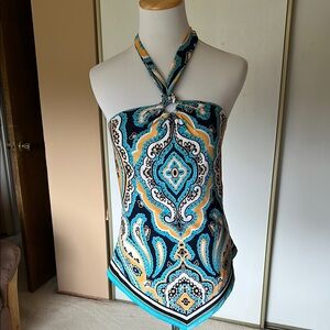 INC Elegant Paisley Halter Top - Multicolor. Size XS